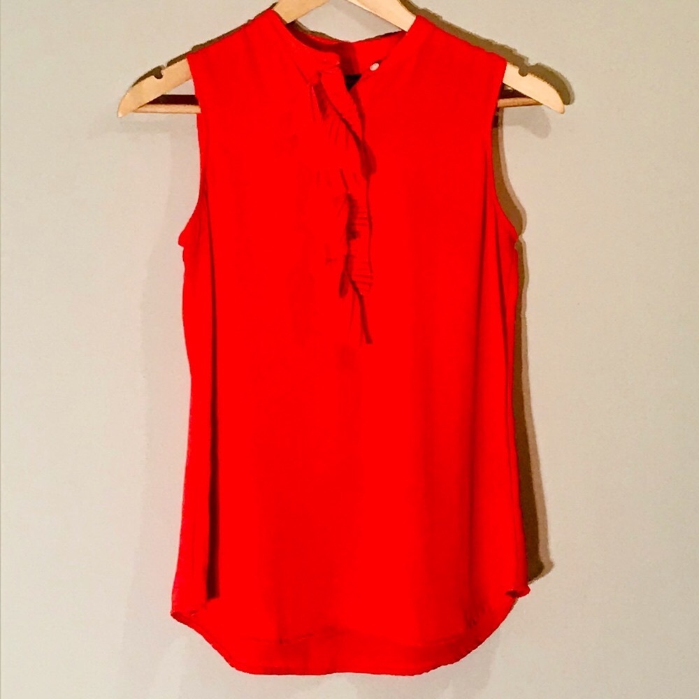 Banana Republic Button Ruffle Neck Red Tank Blouse